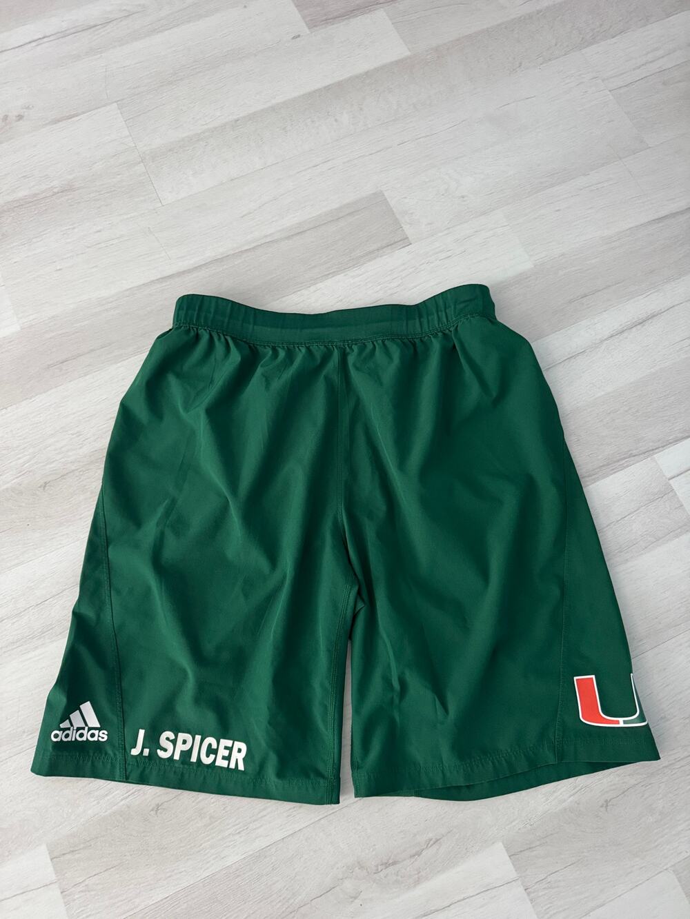 Adidas University of Miami Hurricanes J. Spicer Issued Practice Shorts Men's S L
